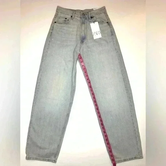 Zara Womens Tailored Mid Waist Balloon Jeans Size- 0 - Picture 3 of 9